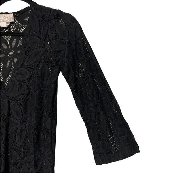 J Valdi Daisy Floral Lace Flower Deep V-Neck Black Swimwear Cover Up Small - Picture 4 of 11